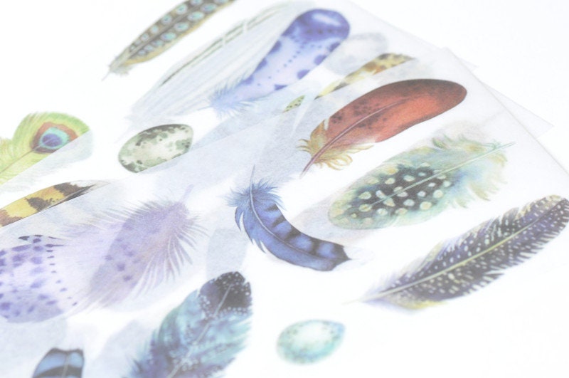 Feather Stickers Scrapbooking Stationery Tool Set of 3 Pages ----10cm x 20cm