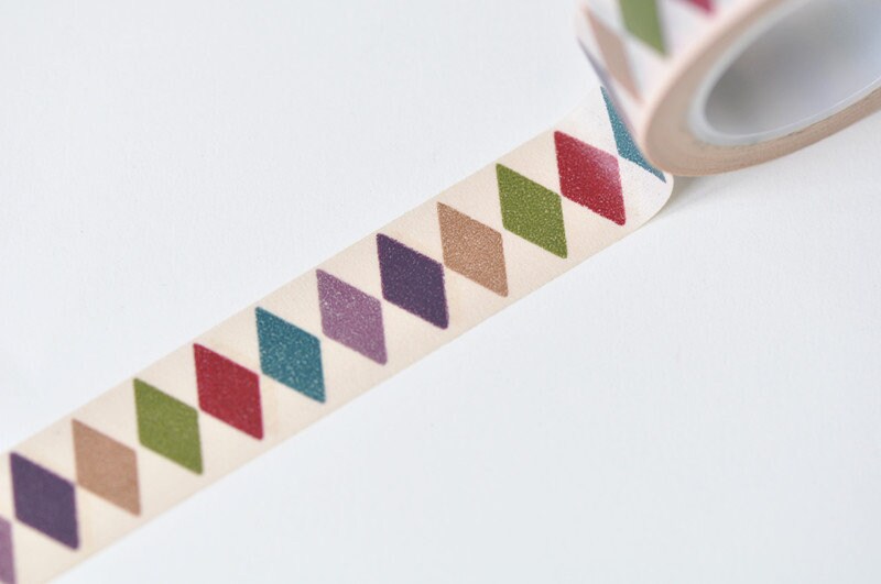 Colorful Diamonds Deco Adhesive Washi Tape 15mm Wide x 10M Roll No.12587