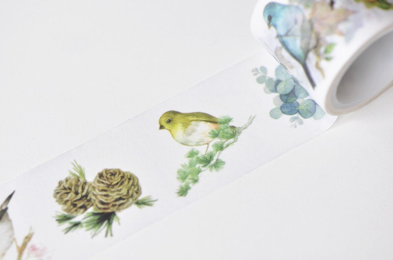 Retro Wide Washi Tape Bird Flower Masking Tape 30mm Wide x 5M Long No.12237