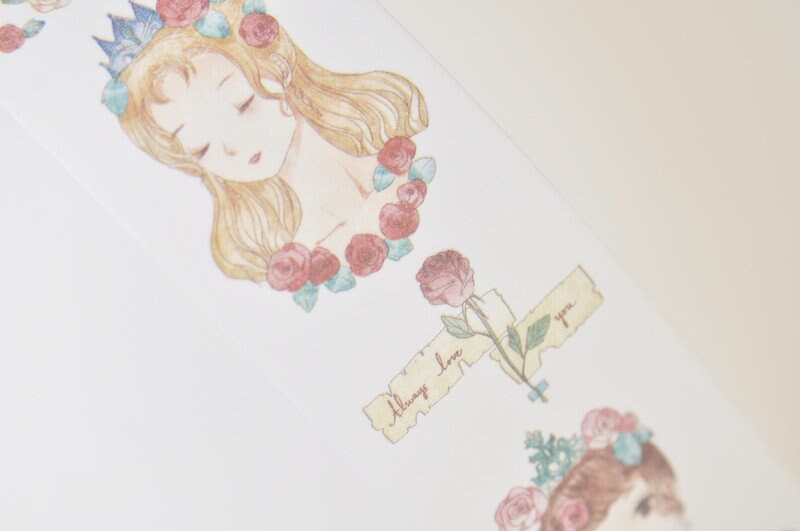 Retro Rose Love Washi Tape Japanese Masking Tape Lined 35mm x 3M Roll No.10477