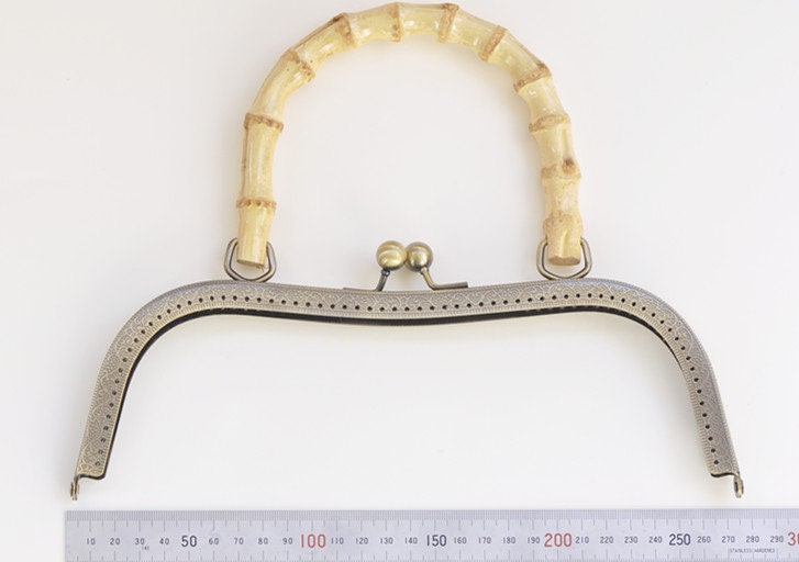 27cm Bronze Sewing Purse Frame With Natural Bamboo Handle 27cm ( 10")