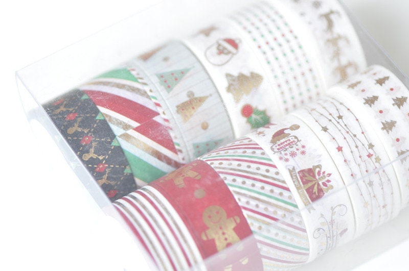 Foil Gold Christmas Washi Tape Full Set, Card Scrapbooking Tape, Gift Wrapping Tape 15mm x 5M Set of 12