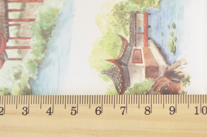 Vintage Asian Pavillion Landscape Scenery Washi Tape Lined Paper Tape 100mm x 3M No.12128