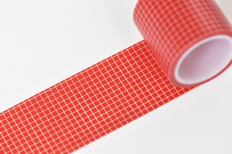 Red Grid Pattern Washi Tape Journal Supplies 50mm x 5 Meters Roll No.12158