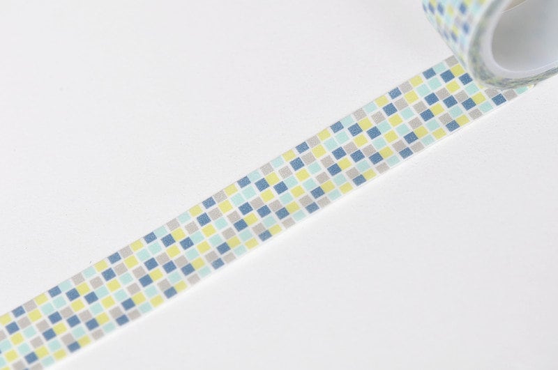 Blue Grid Pattern Washi Tape Journal Supplies 15mm Wide x 2 Meters Roll No.11002