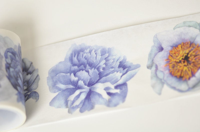 Retro Wide Blue Flower Washi Tape 50mm Wide x 3 Meters Long No.11033