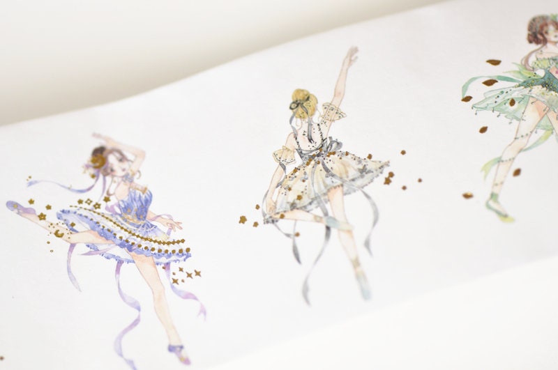 Dancing Girls Washi Tape Lined Scrapbooking Supply 55mm x 3 Meters No.11040