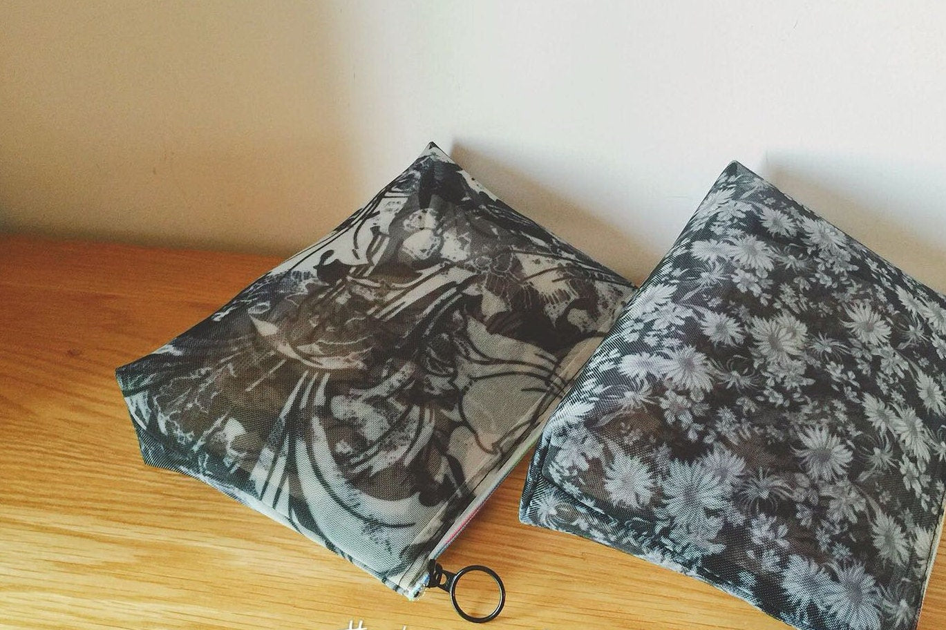 Retro Black Flower Imitate Watered Gauze Purse Sewing Material 50 x 70cm (19