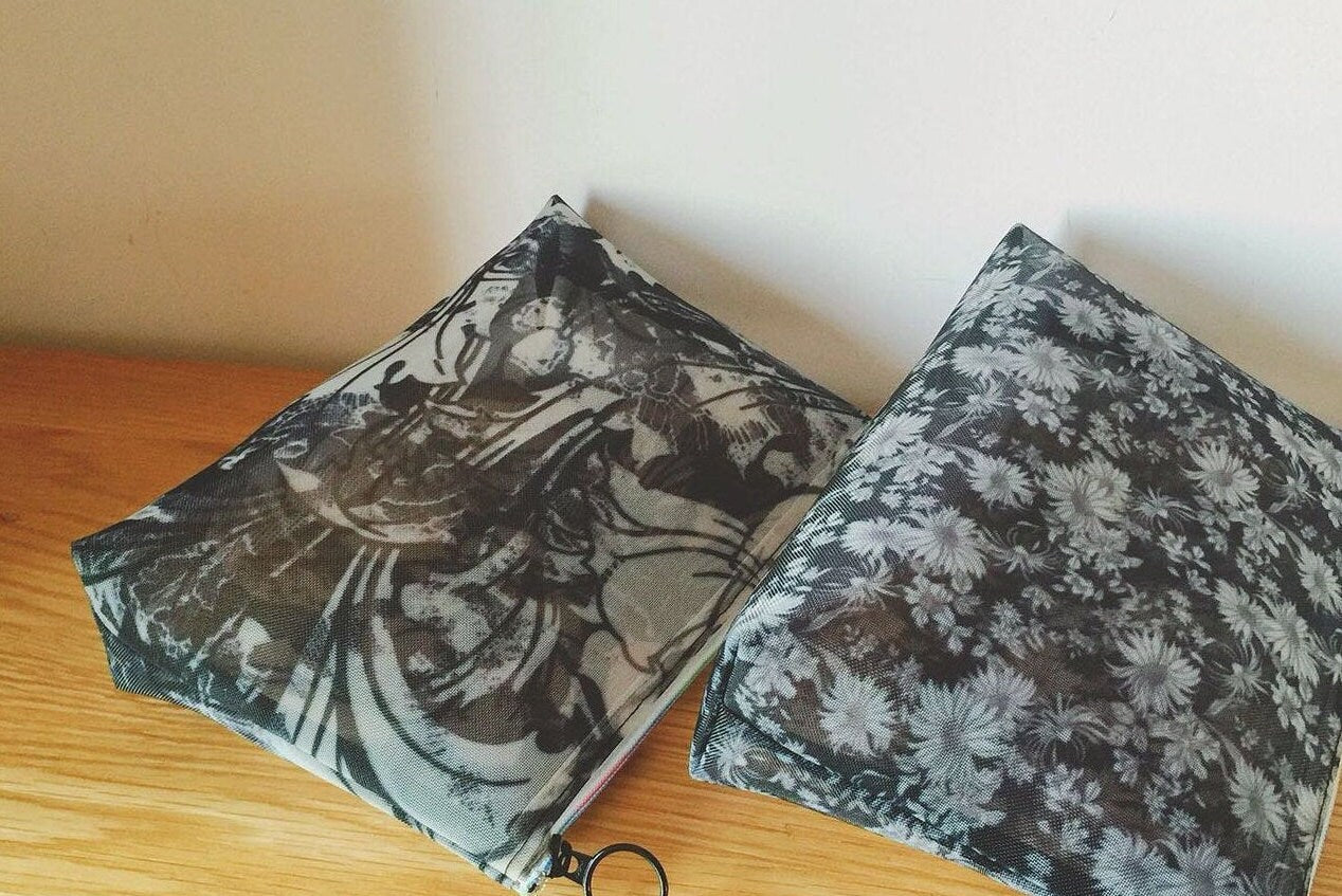 Retro Black Flower Imitate Watered Gauze Purse Sewing Material 50 x 70cm (19"x27")