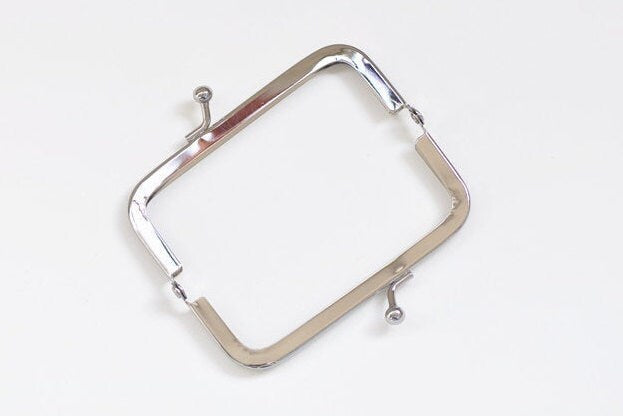9cm (3 1/2") Silver Purse Frame Rectangular Kisslock Glue-in Style 9cm x 4cm