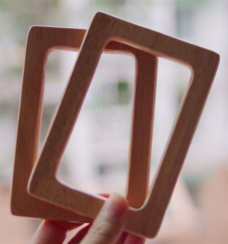 A Pair of Wood Handle Handcraft Material for Handbag Making 15x9.5cm/13x9cm