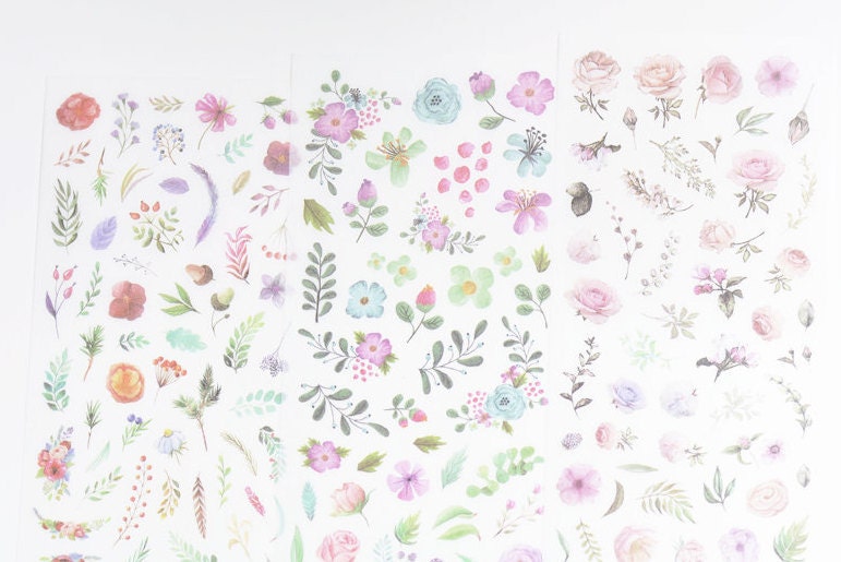 Cute Flowers Stickers Scrapbooking Stationery Tool Set of 3 Pages ----10cm x 20cm