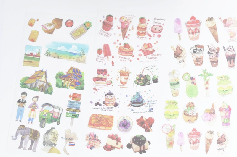 Bangkok Food Stickers Scrapbooking Stationery Tool Set of 3 Pages ----10cm x 20cm