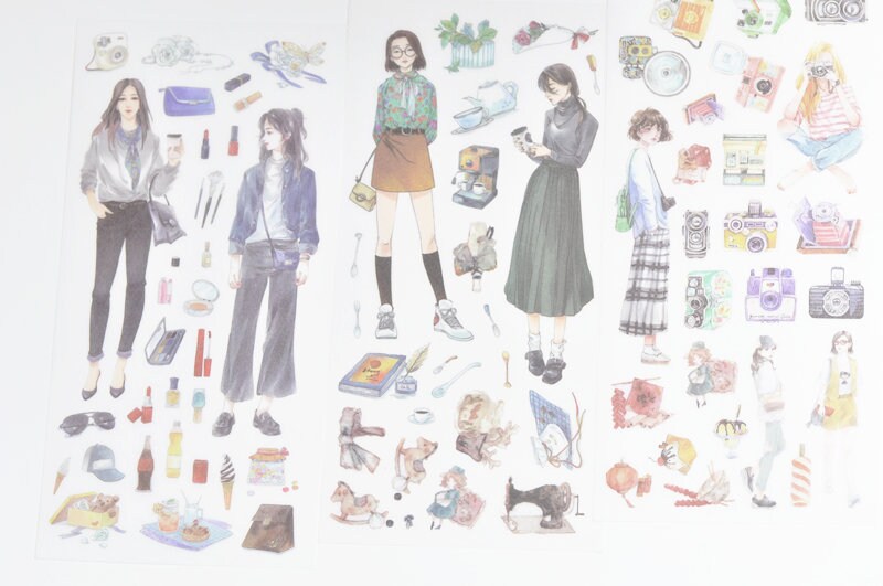 Girls Stickers Scrapbooking Stationery Tool Set of 3 Pages ----10cm x 20cm