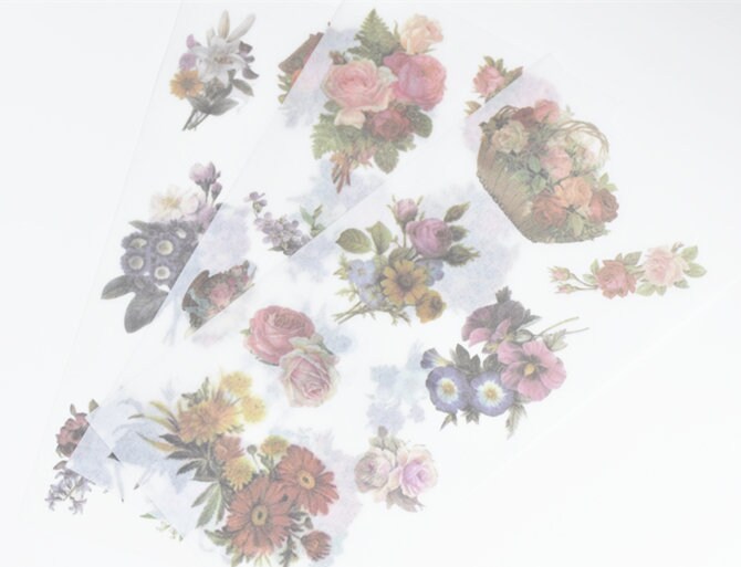 Vintage Flowers Stickers Scrapbooking Stationery Tool Set of 3 Pages ----10cm x 20cm