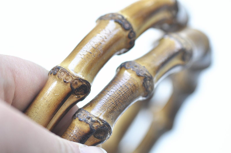 Antique Bronze Purse Frame Natural Bamboo Handle Come With Screws 20cm ( 8