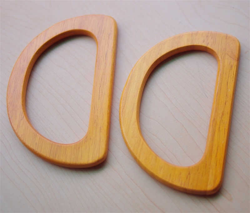 A Pair of Wood Handle Handcraft Material for Handbag Making 15x9.5cm