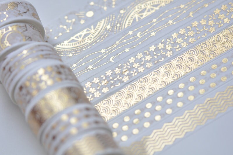 Foil Gold Washi Tape Full Set, Card Scrapbooking Tape, Gift Wrapping Tape Skinny 15mm x 3M Set of 20 Rolls