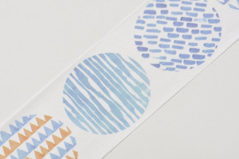 Blue Geometric Shapes Masking Washi Tape 40mm x 3 Meters Roll