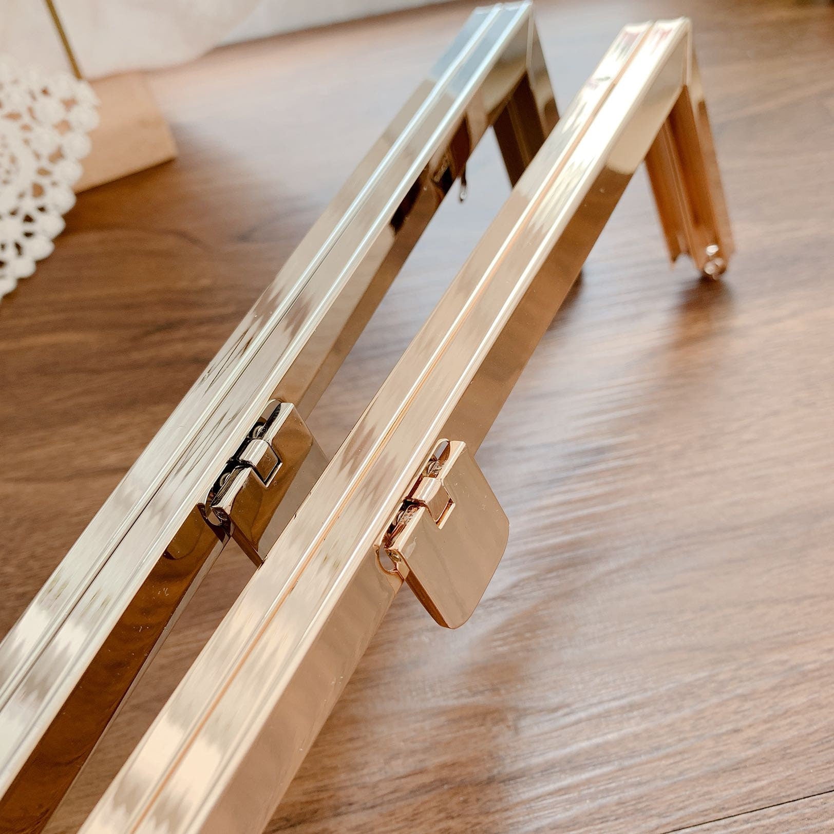 27cm (10 1/2") Vintage Purse Frame Large Bag Hanger Glue-In Style Silver/ Light Gold 27 x 6cm