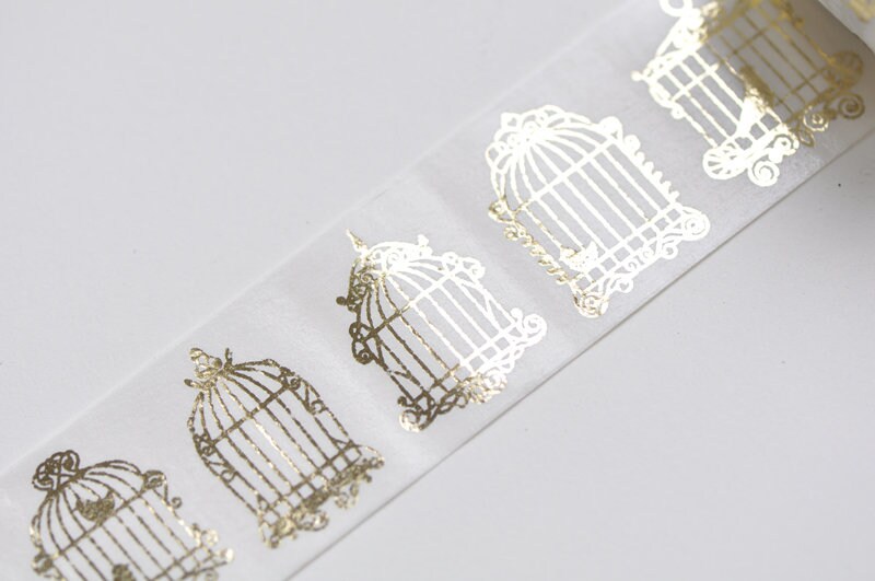 Bird Cage Washi Tape Foil Gold Masking Tape  30mm x 3 Meters Roll No.11070