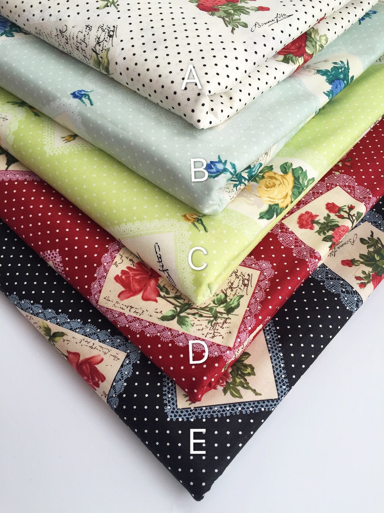 Fabric Bundle Cotton Fabric Soft Thin Rose Cotton Fabric 5 Different Pieces A Set Each Size 50x55cm