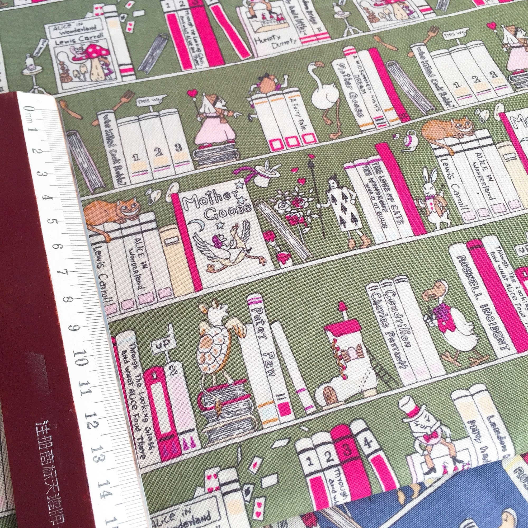 Cotton And Linen Fabric Sewing Material Alice's Bookshelf 50cm x 110cm Pick Color