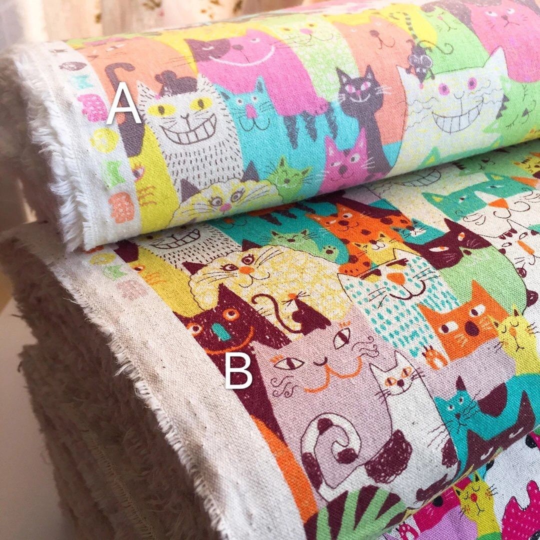 Retro Cat Cotton Linen Fabric High Quality Sewing Material 50 x 110cm Pick Color