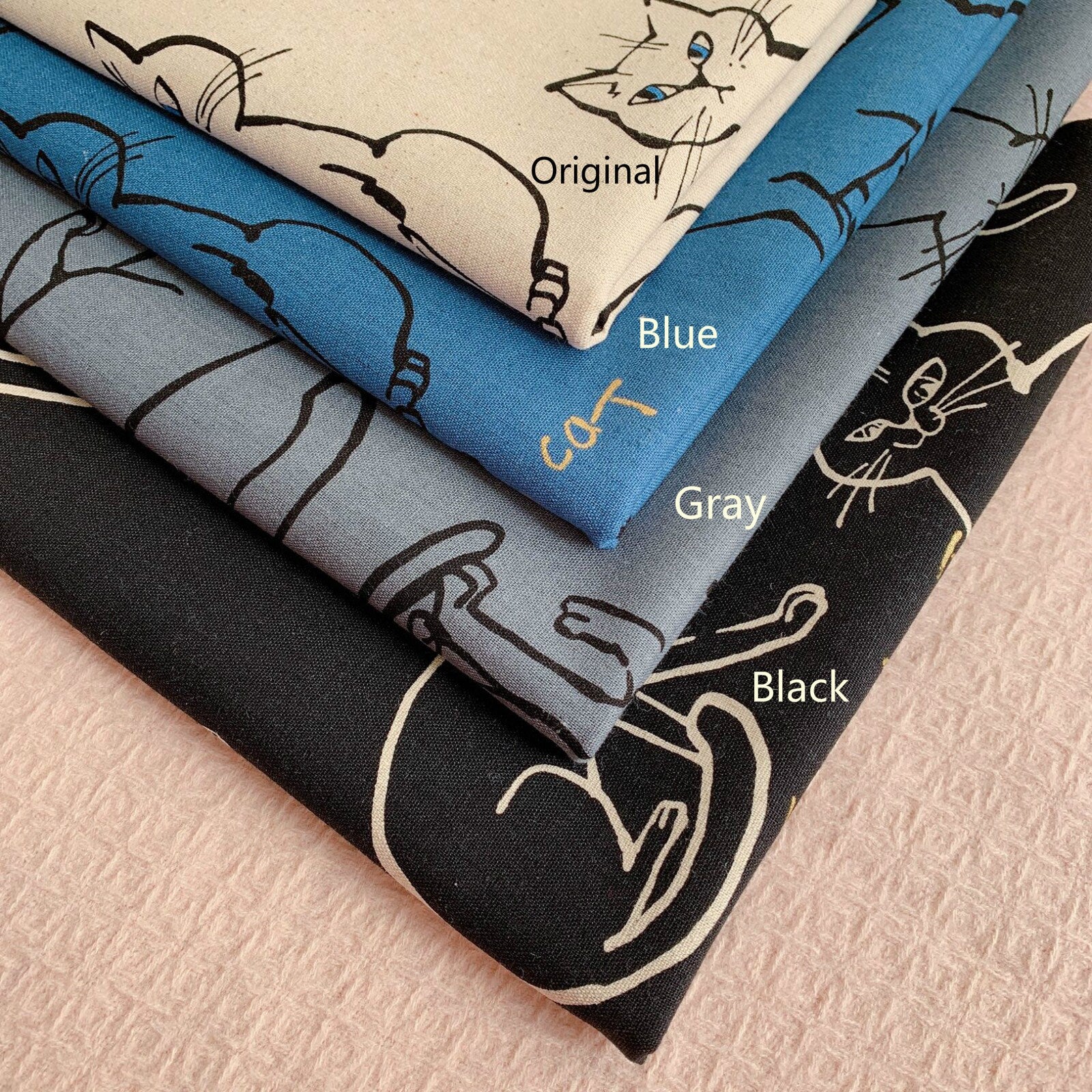 Retro Cat Cotton Linen Fabric High Quality Sewing Material 50 x 110cm Pick Color