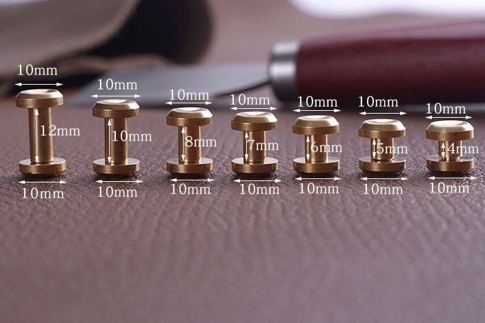 Brass Concave Cap Screwed Studs/ Button Leather Screws Belt Stud 2 Set A Pack Pick The Height