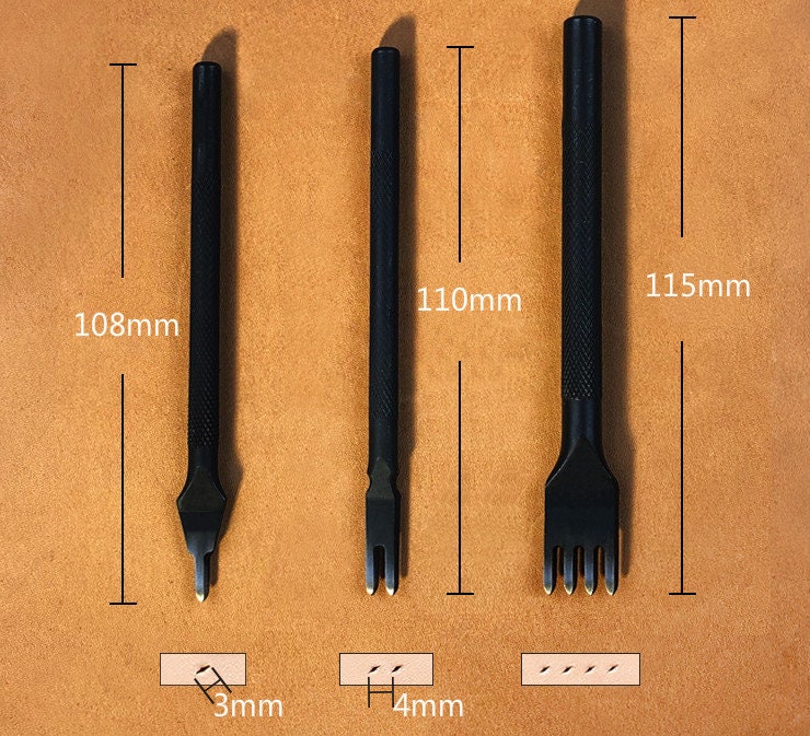 4mm Leather Edge Chisel Pricking Iron Leather Tool 1 prongs / 2 prongs/ 4 prongs