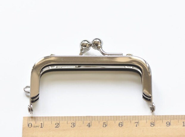 8cm Silver Purse Frame Kisslock Glue-In Style With Paper Pattern 8cm x 3.8cm