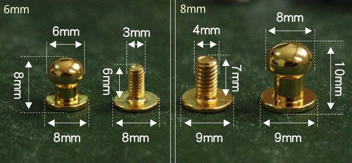 Brass Screwed Studs Button For Diy Purse/ Belt Stud /Pick Color And Size/ 5 Sets A Pack 6mm/8mm