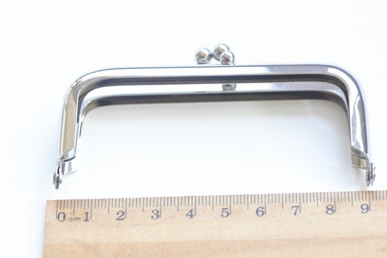 9cm (3 1/2") Silver Purse Frame Rectangular Kisslock Glue-in Style 9cm x 4cm