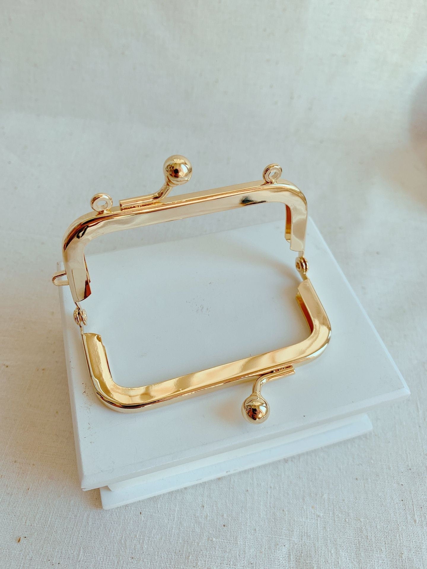 3" Light Gold Purse Frame Kisslock Glue-In Style Bag Clip With Paper Pattern 8cm x 3.8cm