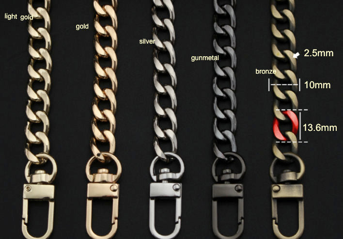 Metal Shoulder Handbag Strap 10mm x 120cm Bronze/Silver/Gunmetal/Gold/Light Gold Pick Up Color