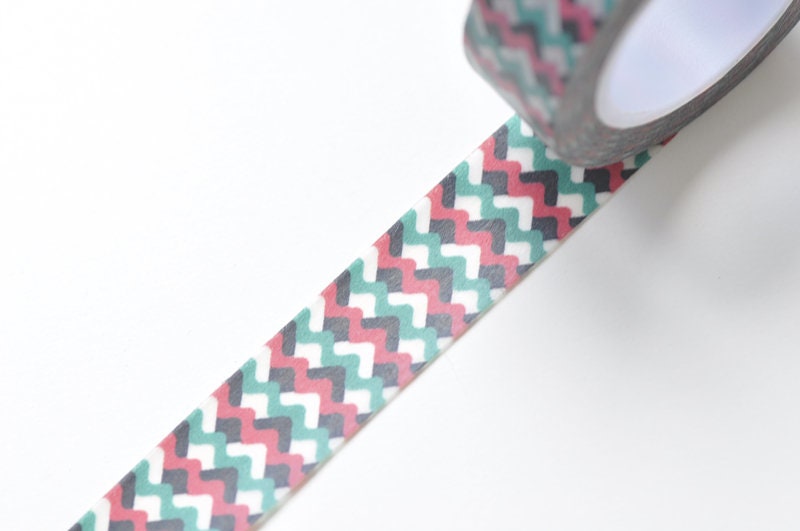 Colorful Chevron Wave Masking Washi Tape 15mm x 5 Meters Roll No.12079