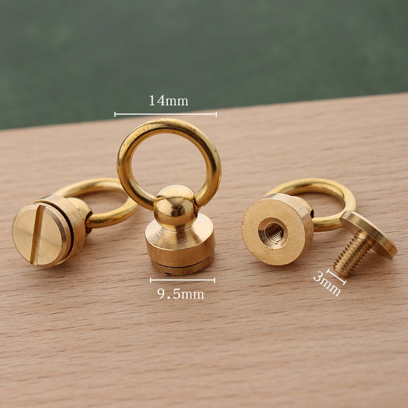 2pcs Brass Screwed Studs Back Pull Ring Button Leather Hardware Ring Inner Size 14mm