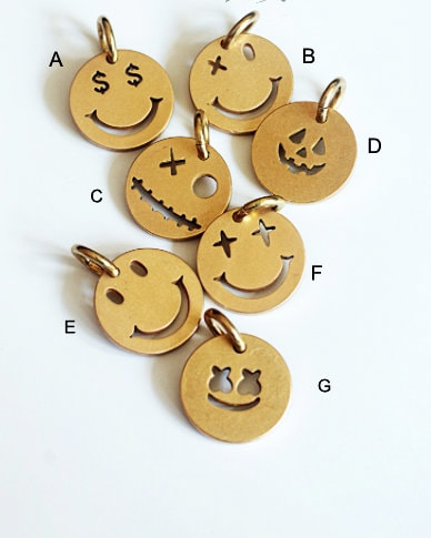 1 Piece Brass Smile Face Round Pendants 2cm Unique Key Ring Maker Pick Style