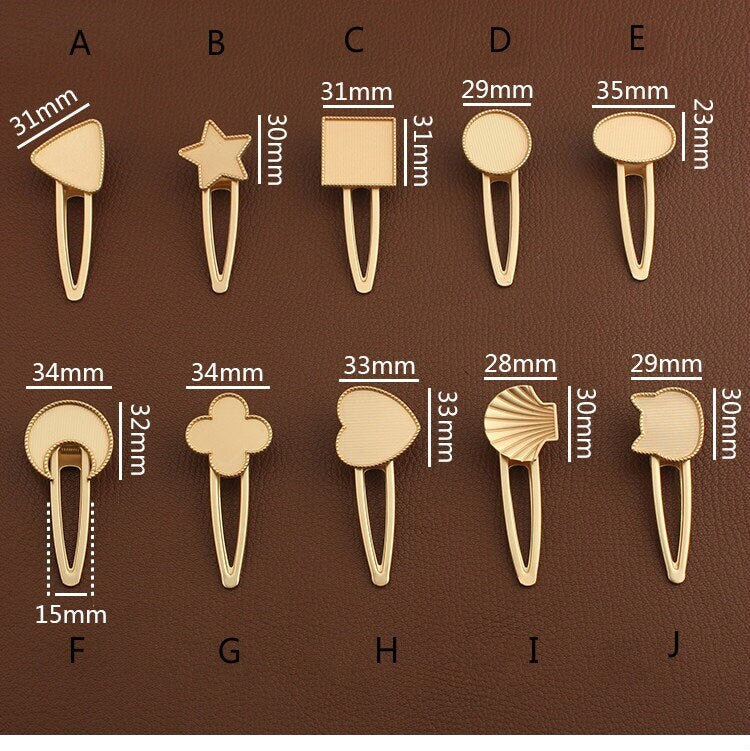 Blank Hair Clips Matte Gold Color 10 Different Shapes Pick Style