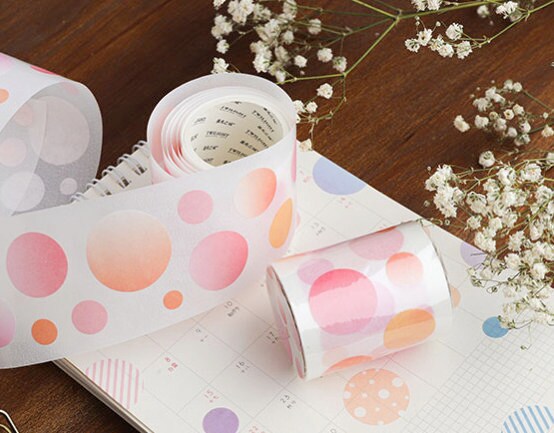 Colorful Dots Adhesive Washi Tape Lined 40mm Wide x 5M Roll