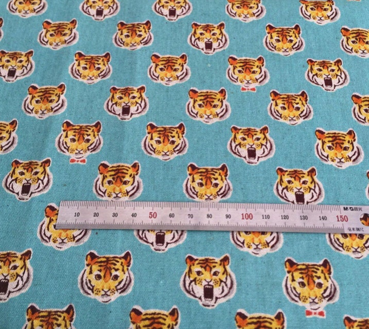 Cotton Linen Fabric Cute Tiger Pattern Soft Thin Cotton Fabric Sewing Material 50 x 110cm