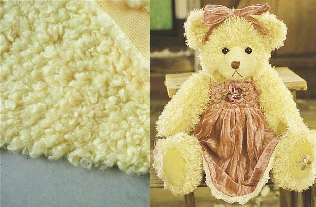 170cm x 40cm Light Yellow Teddy Bear Fabric Curl Fabric For Doll Making ( 66"x17")