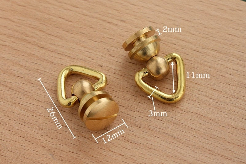 2pcs Brass Screwed Studs Back Pull Ring Button Leather Hardware Ring