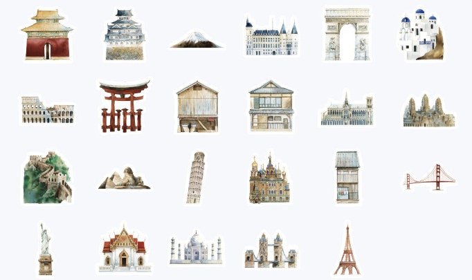Vintage Architecture Stickers Scrapbooking Stationery Tool 45pcs A Box