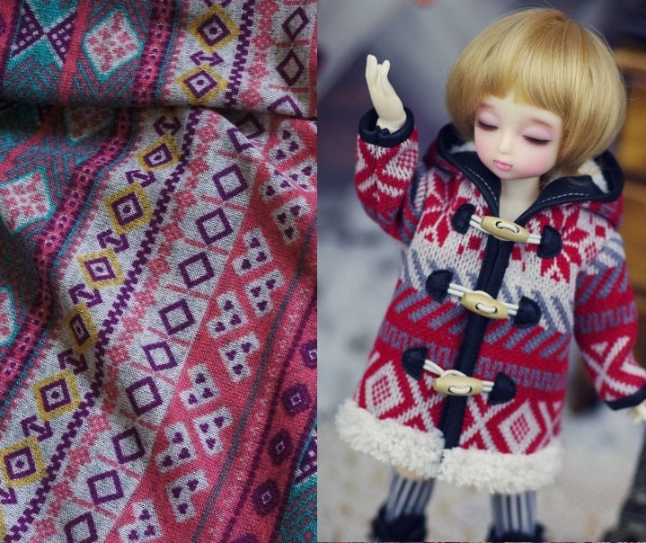 Retro Pattern Elastic Fabric For Teddy Toy Doll Making 140cm x 50cm