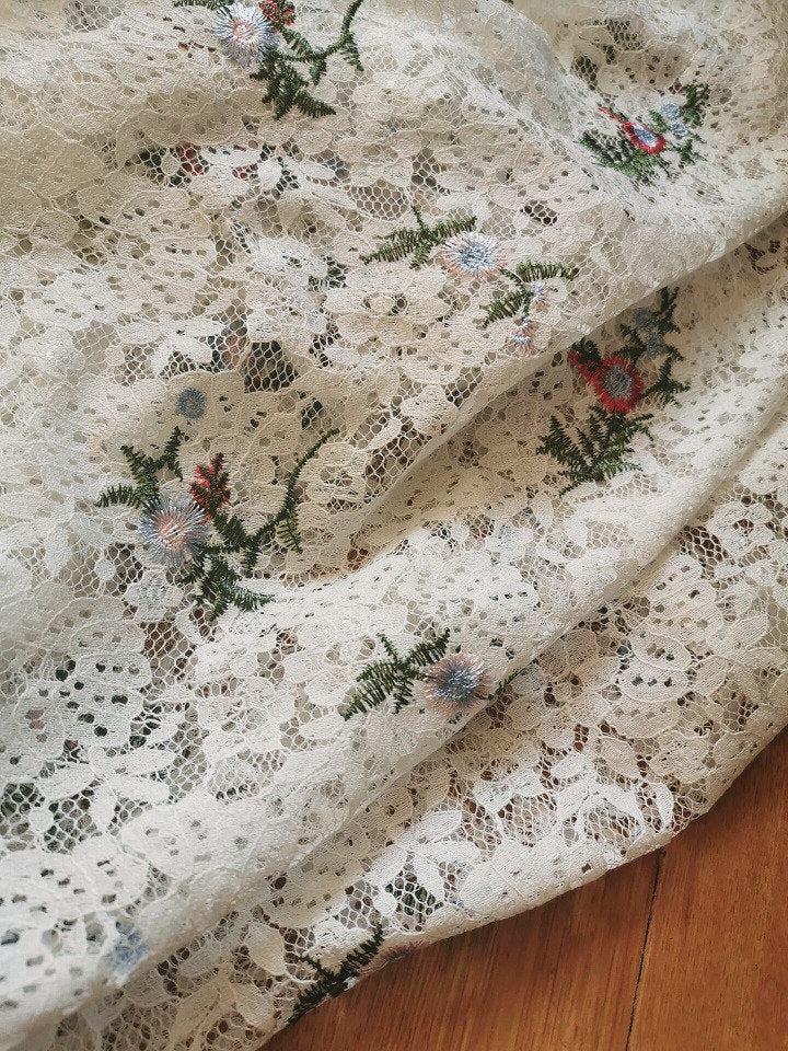 Embroidery Fabric White With Flower Doll Cloth Fabric 120cm x 50cm