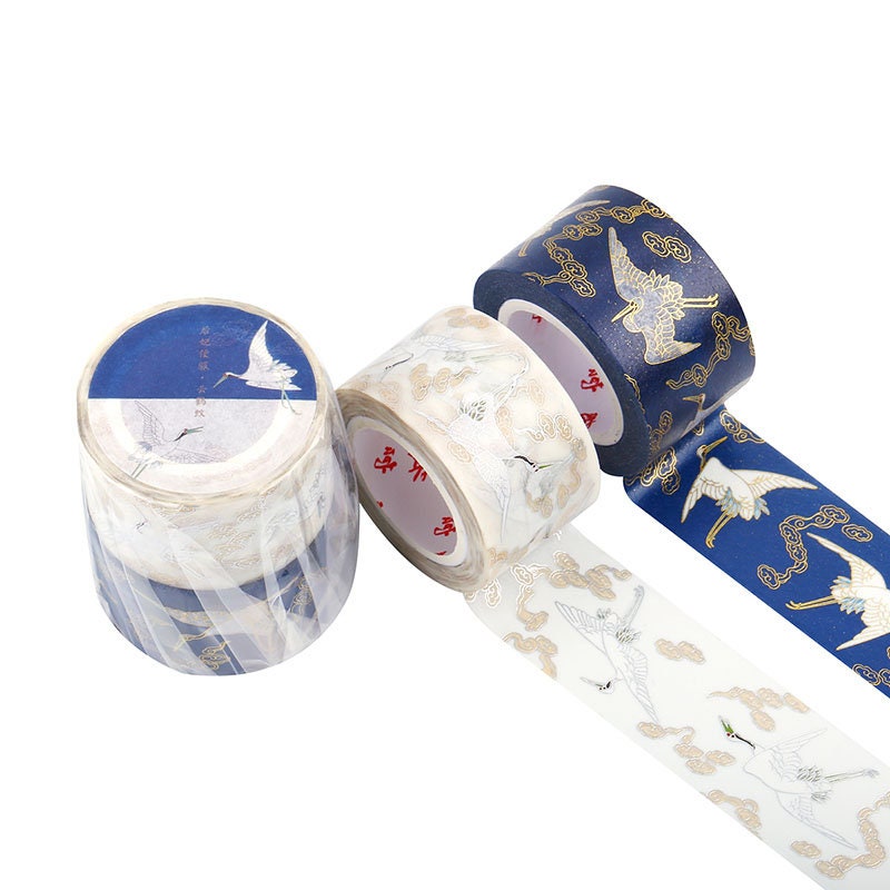 Foil Gold Crane Washi Tape Set of 2 Rolls -25mm x 10 Meters Roll, Card Scrapbooking Tape, Gift Wrapping Tape