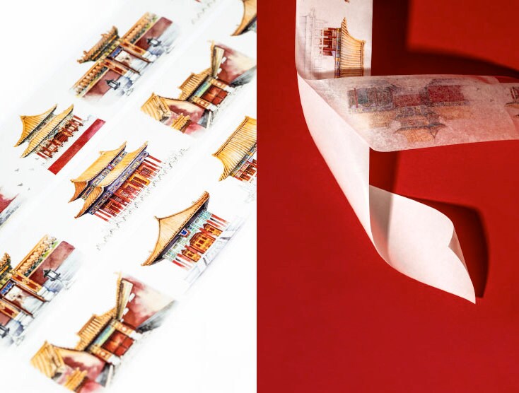 Asian Palace Washi Tape The Forbidden City Wide Lined Masking Tape 50mm x 10 Meters Roll