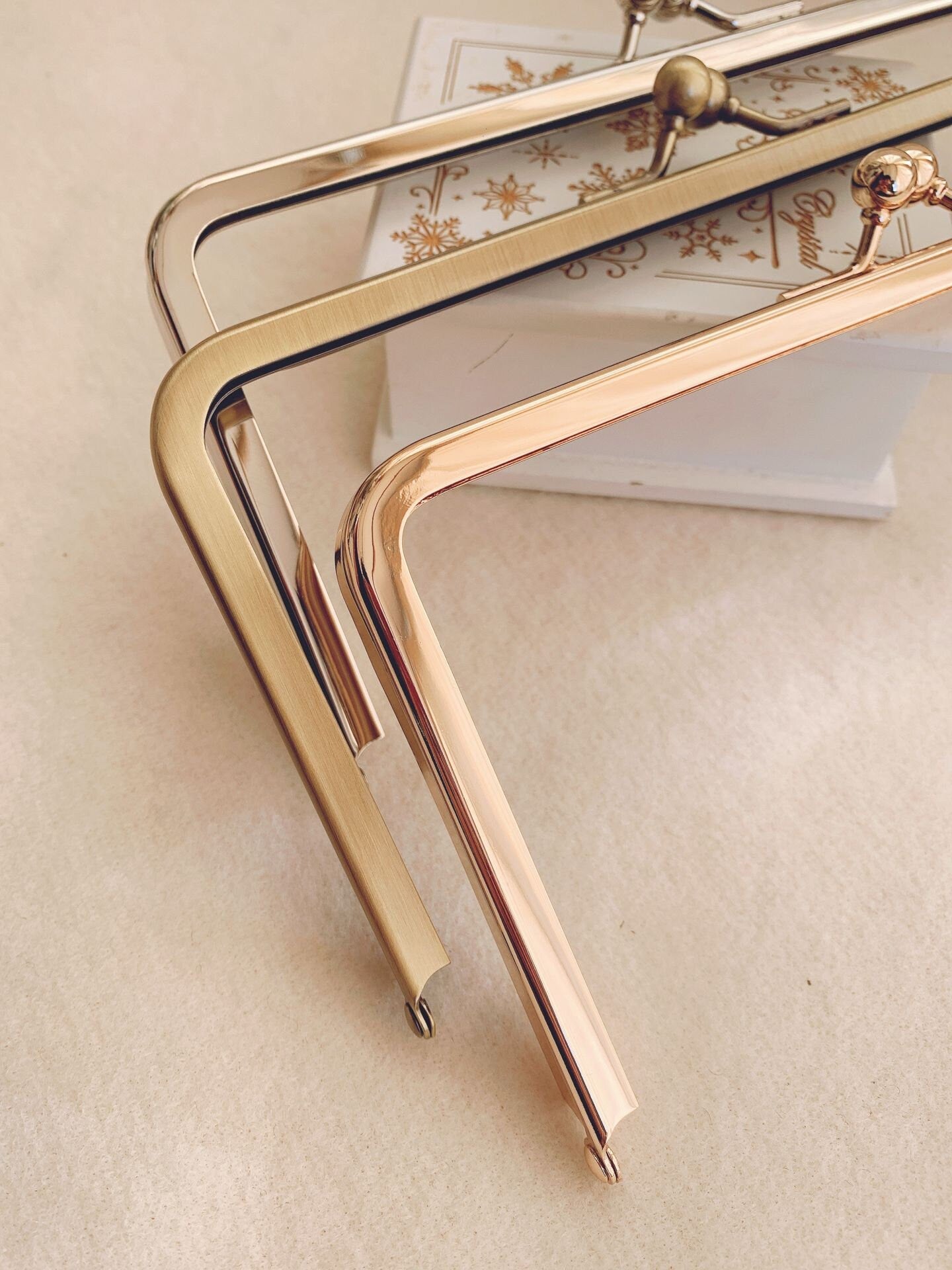 Light Gold Box Bag Purse Frame Side Opening Glue-In Style 21cm x 10cm